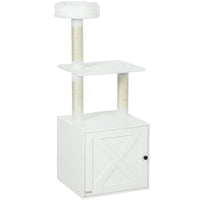 HKM-1014333 Cat Tree with Litter Box Enclosure, Climbing Platforms, Scratching Posts, and Bed in White