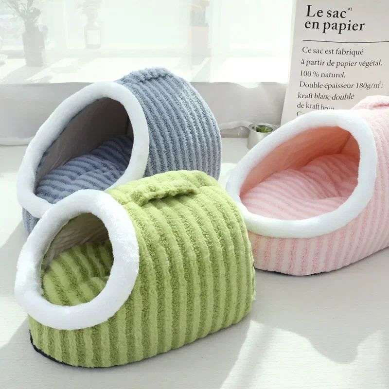 HKM-1015101 Thickened 3D Dog and Cat Bed for Autumn and Winter - Removable Sponge Striped Nest Sofa, Multiple Sizes Available
