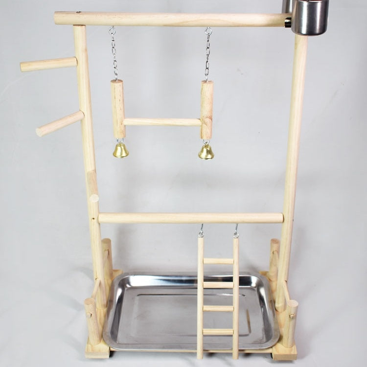 HKM-101651 Double-Layer Solid Wood Climbing Ladder and Food Cup for Small Parrots
