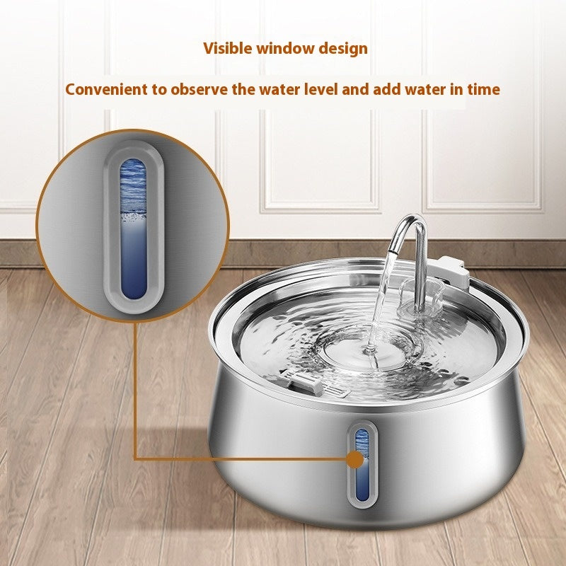 HKM-1016893 4L Stainless Steel Pet Water Dispenser with Window for Dogs and Cats