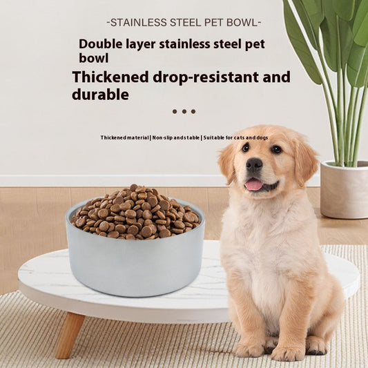 HKM-1017021 Double-Layer 304 Stainless Steel Pet Bowl in Multiple Colors for Cats