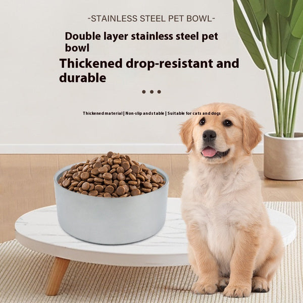 HKM-1017021 Double-Layer 304 Stainless Steel Pet Bowl in Multiple Colors for Cats