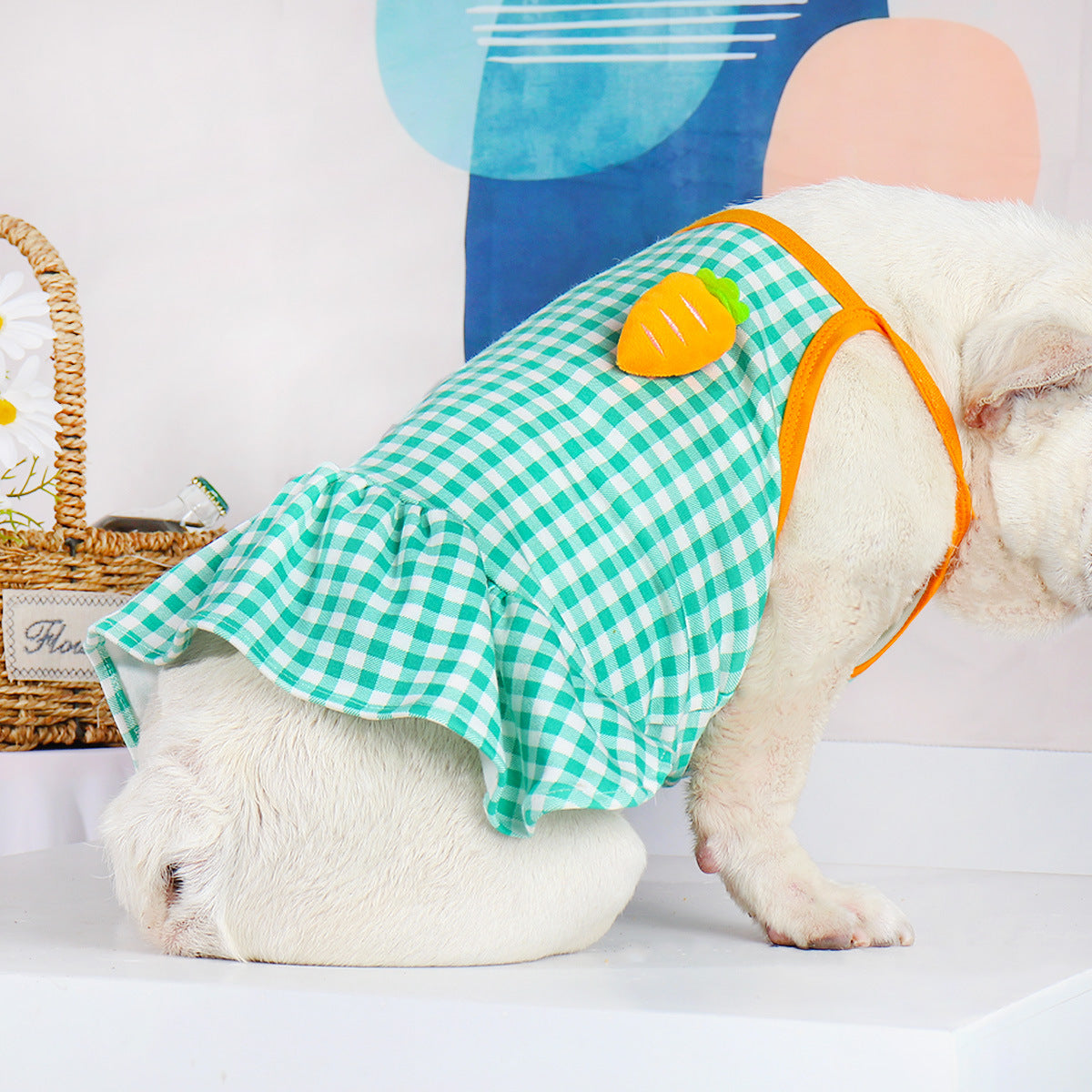 HKM-1017405 Summer Pet Dog Sling Skirt in Green - Cotton Princess Style for Comfortable Wear