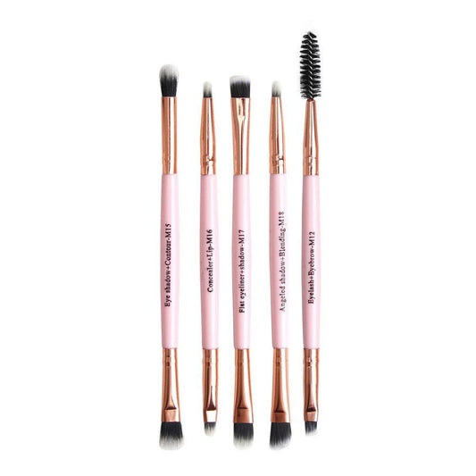 HKM-101779 Double-Headed Eye Makeup Brush Set - 5 Portable Brushes with Nylon Wool Bristles