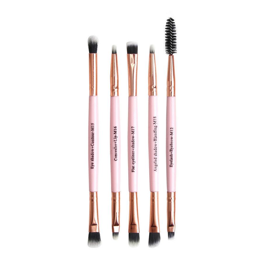 HKM-101779 Double-Headed Eye Makeup Brush Set - 5 Portable Brushes with Nylon Wool Bristles