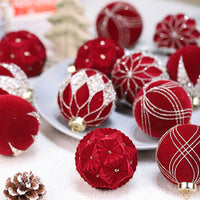 HKM-101843 Dark Green, Wine Red, Beige Christmas Ball Decorations - Flocking Pendant Set of 12