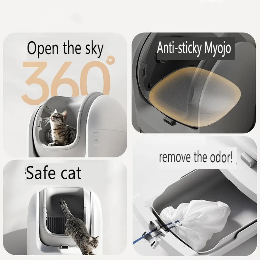 HKM-102163 Automatic Open-Top Self-Cleaning Cat Litter Box with APP Control and Weight Monitoring, Odor-Free Design for Cats Up to 10kg