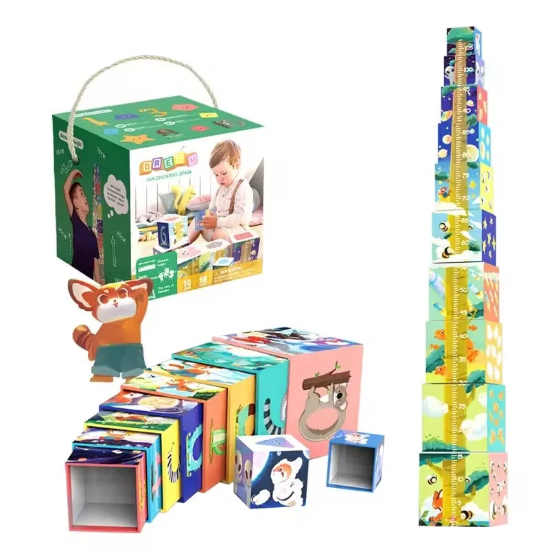 HKM-102227 Montessori-Inspired Animal Nesting and Stacking Blocks for Kids - 10PCS Educational Toy Set