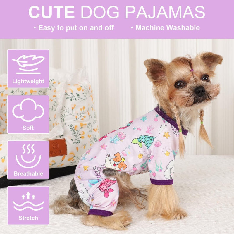 HKM-102227 Soft and Stretchy Dog Pajamas for Small Dogs - Breathable Onesies for Puppies and Cats, Ideal for Spring and Summer, Cute Mermaid Print