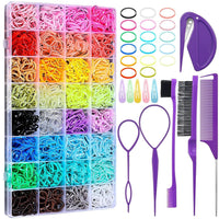 HKM-102291 Colorful Hair Rubber Bands Set with Hair Styling Tools – 2000 Elastic Hair Ties, 32 Colors, Includes Hair Elastic Cutter and Accessories