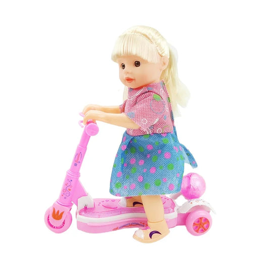HKM-102355 Battery Operated Sport Scooter Doll for Kids Ages 2-7, Features Flashing Lights, Vinyl Construction