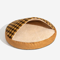 HKM-1026621 Plush Dog Nest Bed in Brown, Blue, Gray, Pink Plaids for Comfortable Sleeping