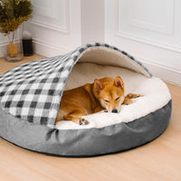 HKM-1026621 Plush Dog Nest Bed in Brown, Blue, Gray, Pink Plaids for Comfortable Sleeping