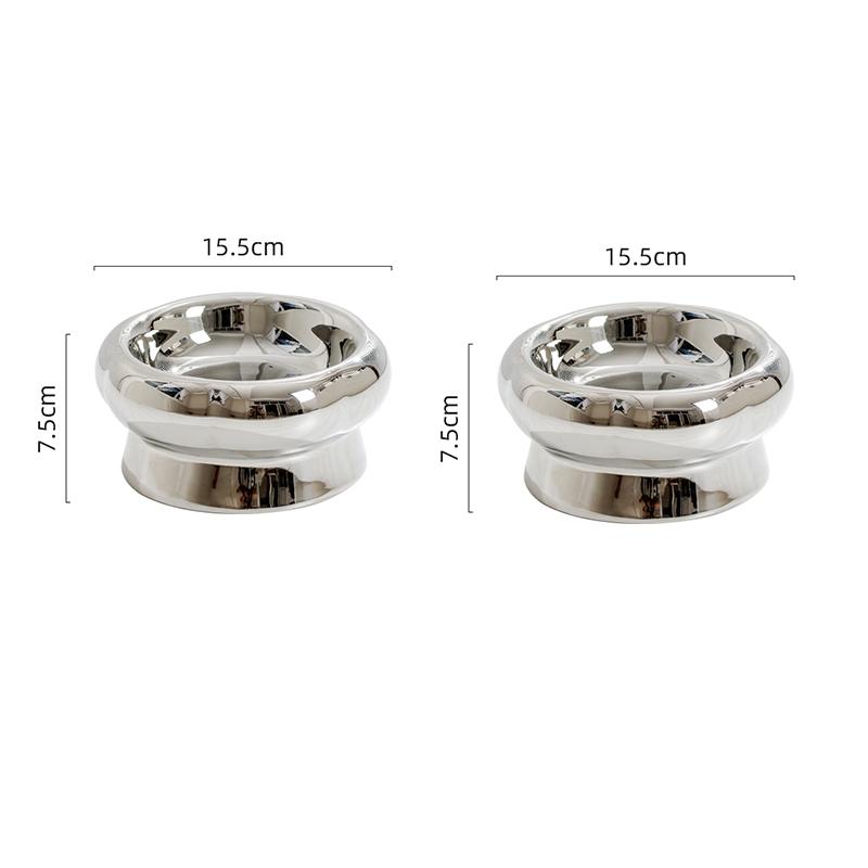 HKM-1026749 Tip-Proof Electroplated Ceramic Cat Bowl for Stable Feeding