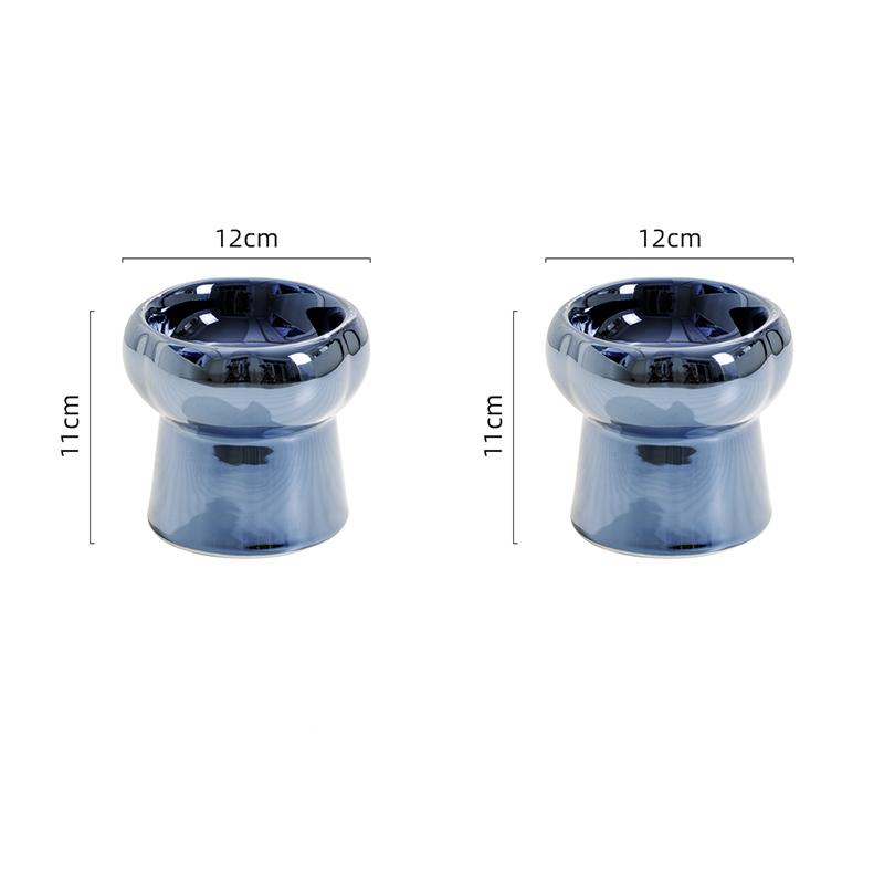 HKM-1026749 Tip-Proof Electroplated Ceramic Cat Bowl for Stable Feeding