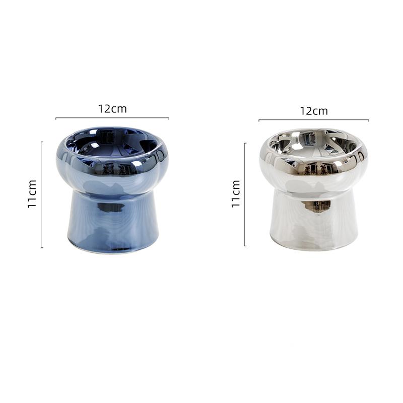 HKM-1026749 Tip-Proof Electroplated Ceramic Cat Bowl for Stable Feeding