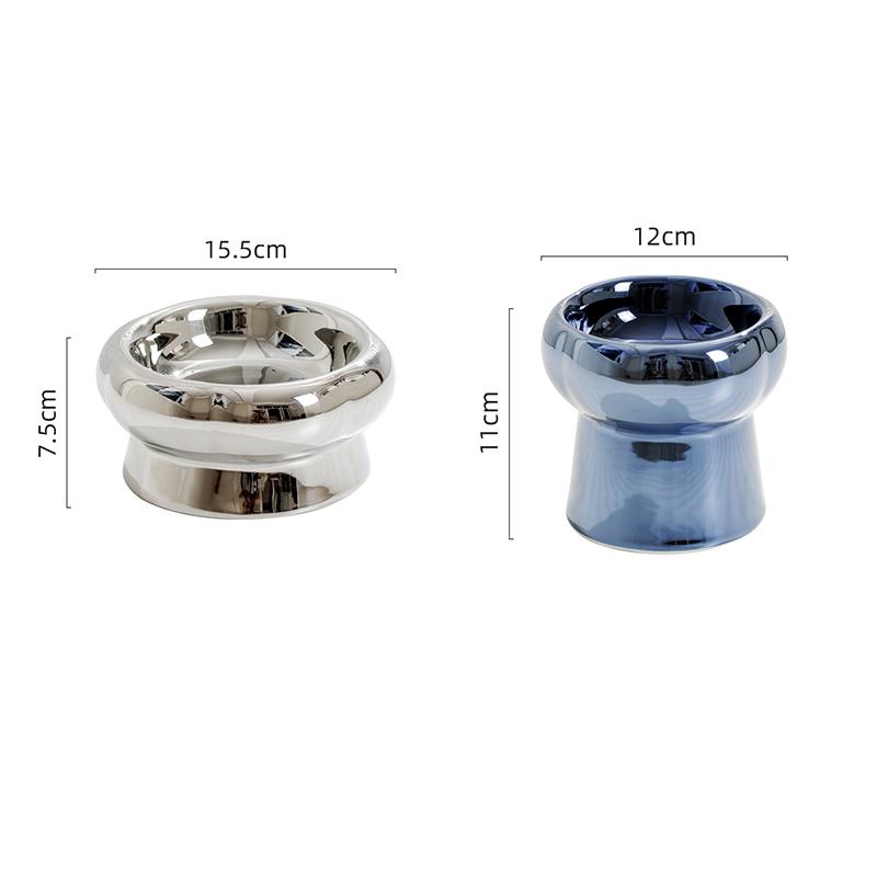 HKM-1026749 Tip-Proof Electroplated Ceramic Cat Bowl for Stable Feeding