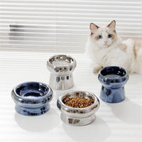 HKM-1026749 Tip-Proof Electroplated Ceramic Cat Bowl for Stable Feeding
