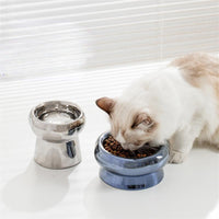 HKM-1026749 Tip-Proof Electroplated Ceramic Cat Bowl for Stable Feeding