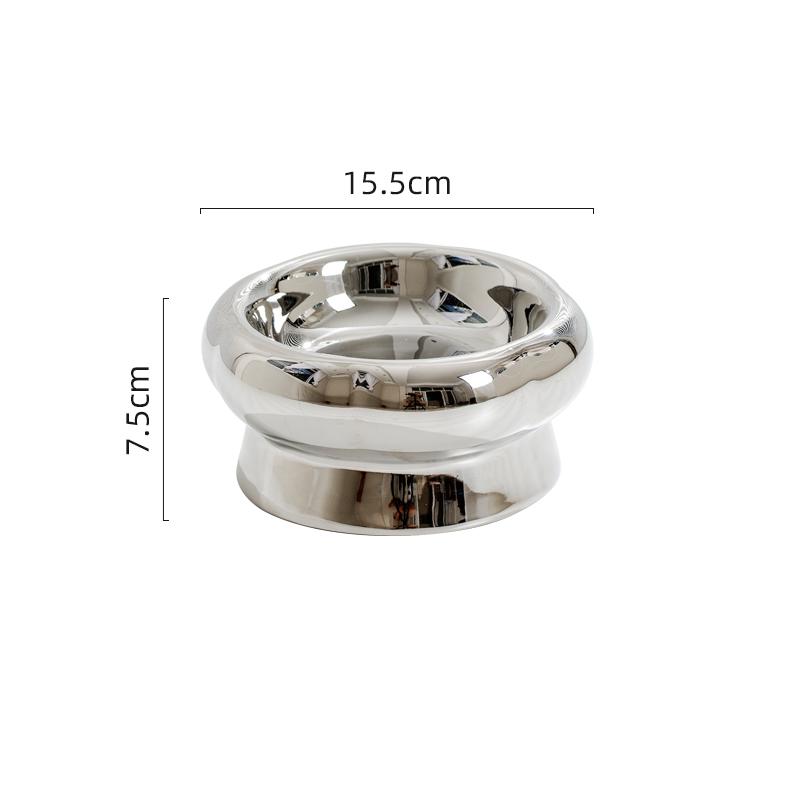 HKM-1026749 Tip-Proof Electroplated Ceramic Cat Bowl for Stable Feeding