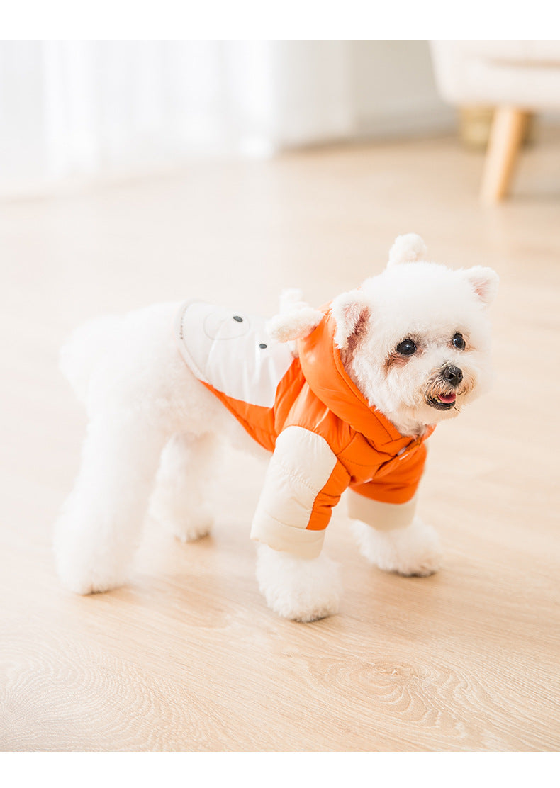 HKM-1027133 Two-Legged Thick Cotton Padded Jacket in Orange Bear Design for Small Pets