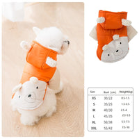 HKM-1027133 Two-Legged Thick Cotton Padded Jacket in Orange Bear Design for Small Pets