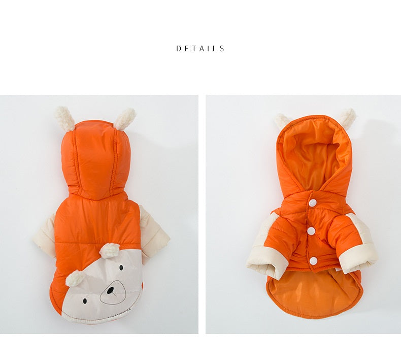 HKM-1027133 Two-Legged Thick Cotton Padded Jacket in Orange Bear Design for Small Pets