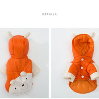 HKM-1027133 Two-Legged Thick Cotton Padded Jacket in Orange Bear Design for Small Pets