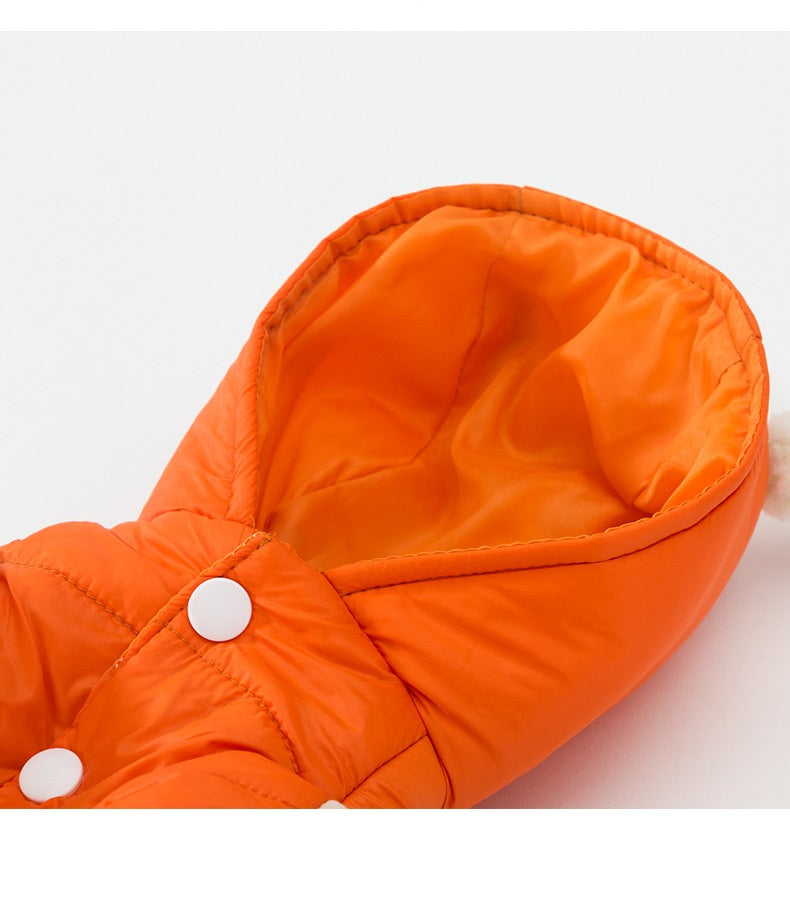HKM-1027133 Two-Legged Thick Cotton Padded Jacket in Orange Bear Design for Small Pets