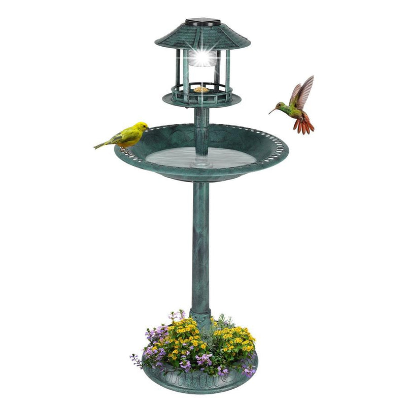 HKM-102867 Dark Green Plastic Round Bird Bath with Solar Light and Durable Design