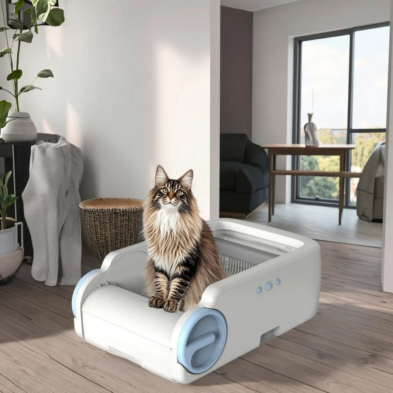 HKM-102995 Automatic Cat Litter Box with Easy Clean Feature and Odor-Control Garbage Bin, Model BLW02-C