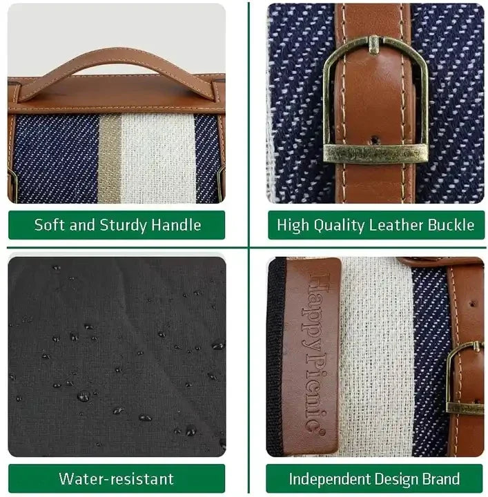 HKM-103059 Outdoor Waterproof Acrylic Plaid Picnic Blanket with Leather Strap - Foldable Moisture-Proof Camping Rug