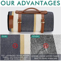 HKM-103059 Outdoor Waterproof Acrylic Plaid Picnic Blanket with Leather Strap - Foldable Moisture-Proof Camping Rug