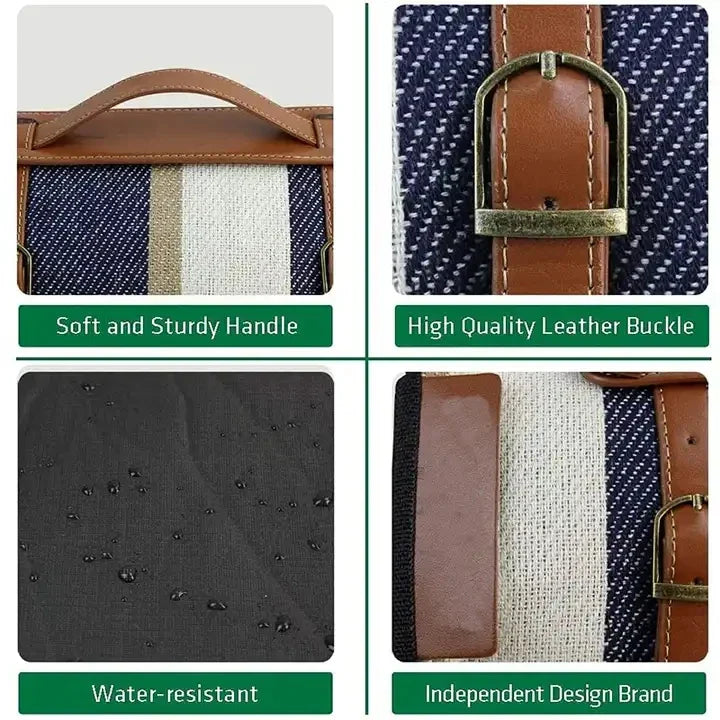 HKM-103059 Outdoor Waterproof Acrylic Plaid Picnic Blanket with Leather Strap - Foldable Moisture-Proof Camping Rug