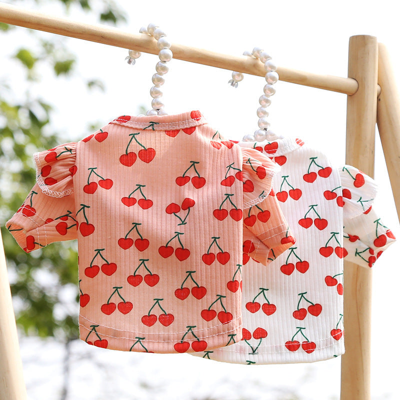 HKM-1030717 Cherry Print Polyester Dog Bottoming Shirt Coat for Pets
