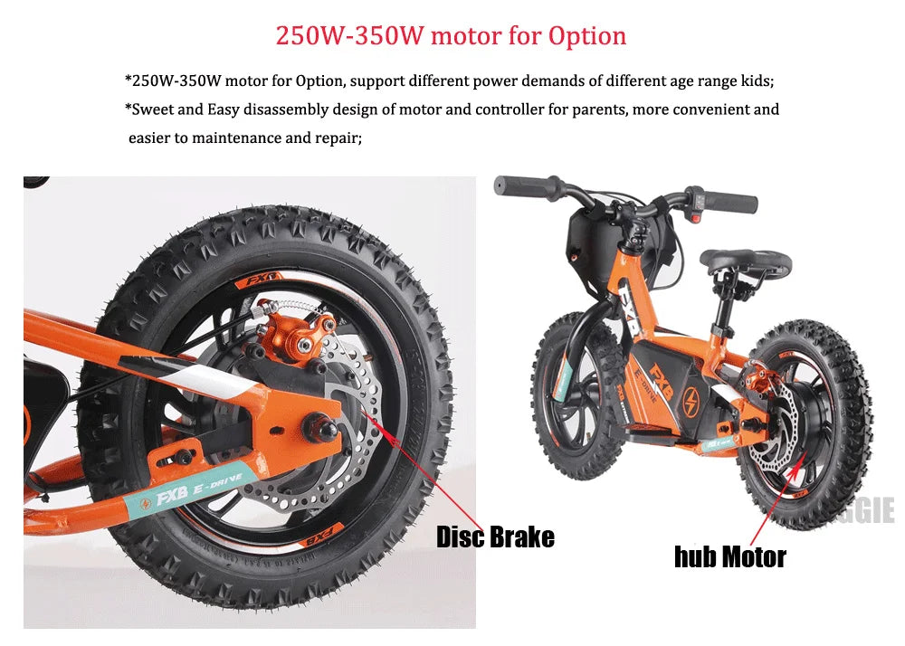 HKM-103123 12 Inch and 16 Inch Kids' Electric Balance Bike with Aluminum Frame for Ages 3-10