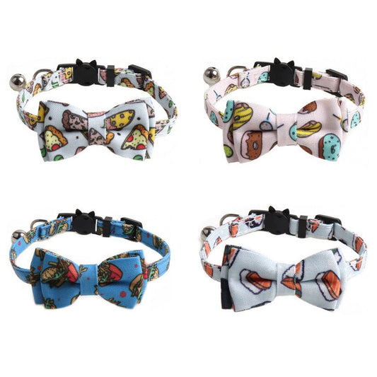 HKM-103251 Cloth Dog Collar with Bow Tie Design in Fun Food Patterns