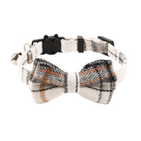 HKM-1034301 Plaid Bow Cat Collar with Bell - Adjustable Fabric and Triangular Scarf, Multiple Color Options