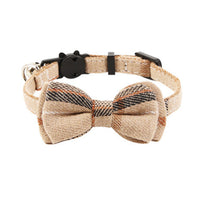 HKM-1034301 Plaid Bow Cat Collar with Bell - Adjustable Fabric and Triangular Scarf, Multiple Color Options