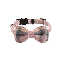 HKM-1034301 Plaid Bow Cat Collar with Bell - Adjustable Fabric and Triangular Scarf, Multiple Color Options