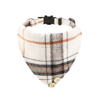 HKM-1034301 Plaid Bow Cat Collar with Bell - Adjustable Fabric and Triangular Scarf, Multiple Color Options