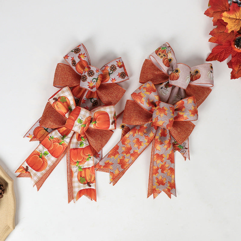 HKM-103507 Autumn Harvest Pumpkin Garland with Bowknot for Door Decoration