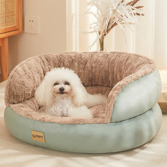 HKM-103507 Cozy Four Seasons Universal Pet Sofa Kennel with Blankets in Green and Gray