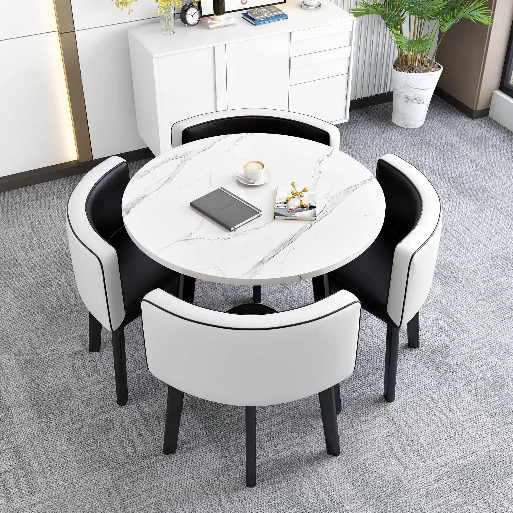 HKM-103571 Modern 4-Seater Dining Table Set with Durable Chairs for Home Furniture