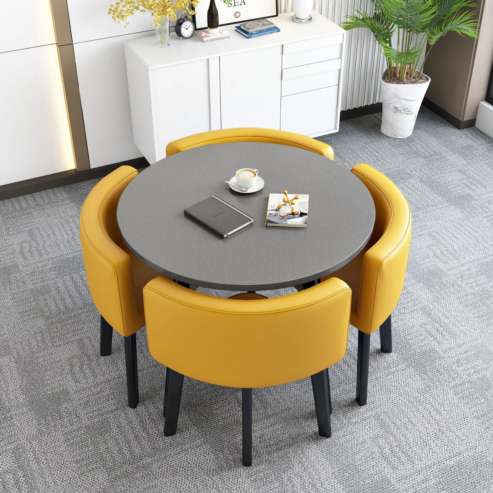 HKM-103571 Modern 4-Seater Dining Table Set with Durable Chairs for Home Furniture