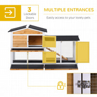 HKM-1035965 Wooden Rabbit Hutch for Small Animals with Run Area, Removable Tray, Lockable Doors, and Asphalt Roof
