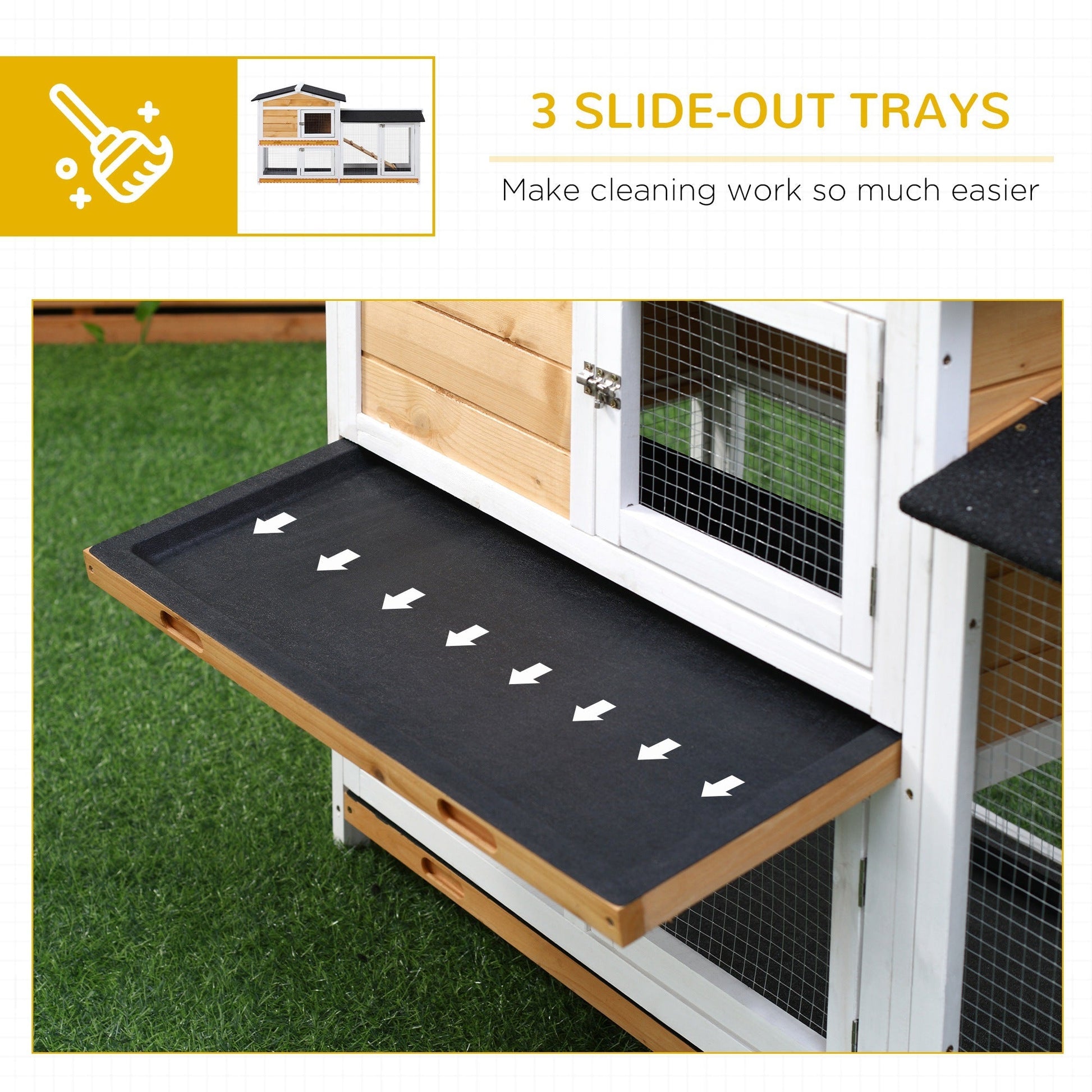 HKM-1035965 Wooden Rabbit Hutch for Small Animals with Run Area, Removable Tray, Lockable Doors, and Asphalt Roof
