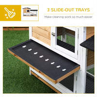 HKM-1035965 Wooden Rabbit Hutch for Small Animals with Run Area, Removable Tray, Lockable Doors, and Asphalt Roof