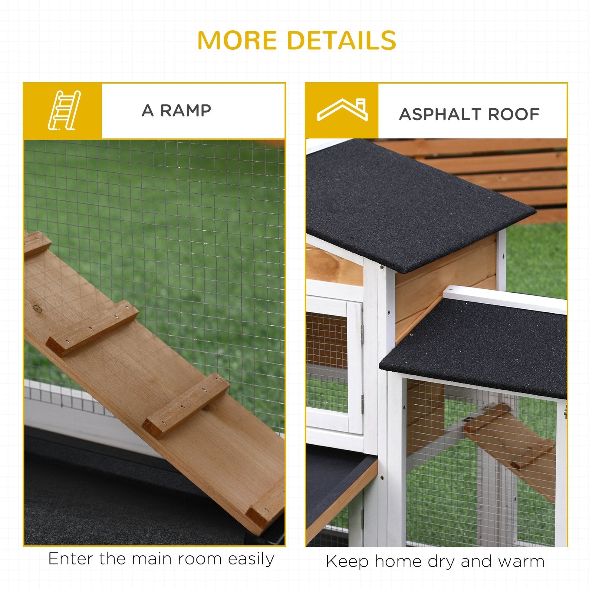 HKM-1035965 Wooden Rabbit Hutch for Small Animals with Run Area, Removable Tray, Lockable Doors, and Asphalt Roof