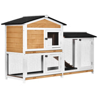 HKM-1035965 Wooden Rabbit Hutch for Small Animals with Run Area, Removable Tray, Lockable Doors, and Asphalt Roof